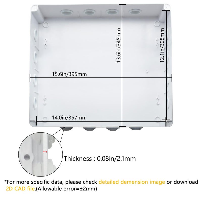 LeMotech ABS Plastic Dustproof Waterproof IP65 Junction Box Universal Electrical Project Enclosure White 15.7 x 13.8 x 4.7 inch (400 x 350 x 120 mm) - Image 3